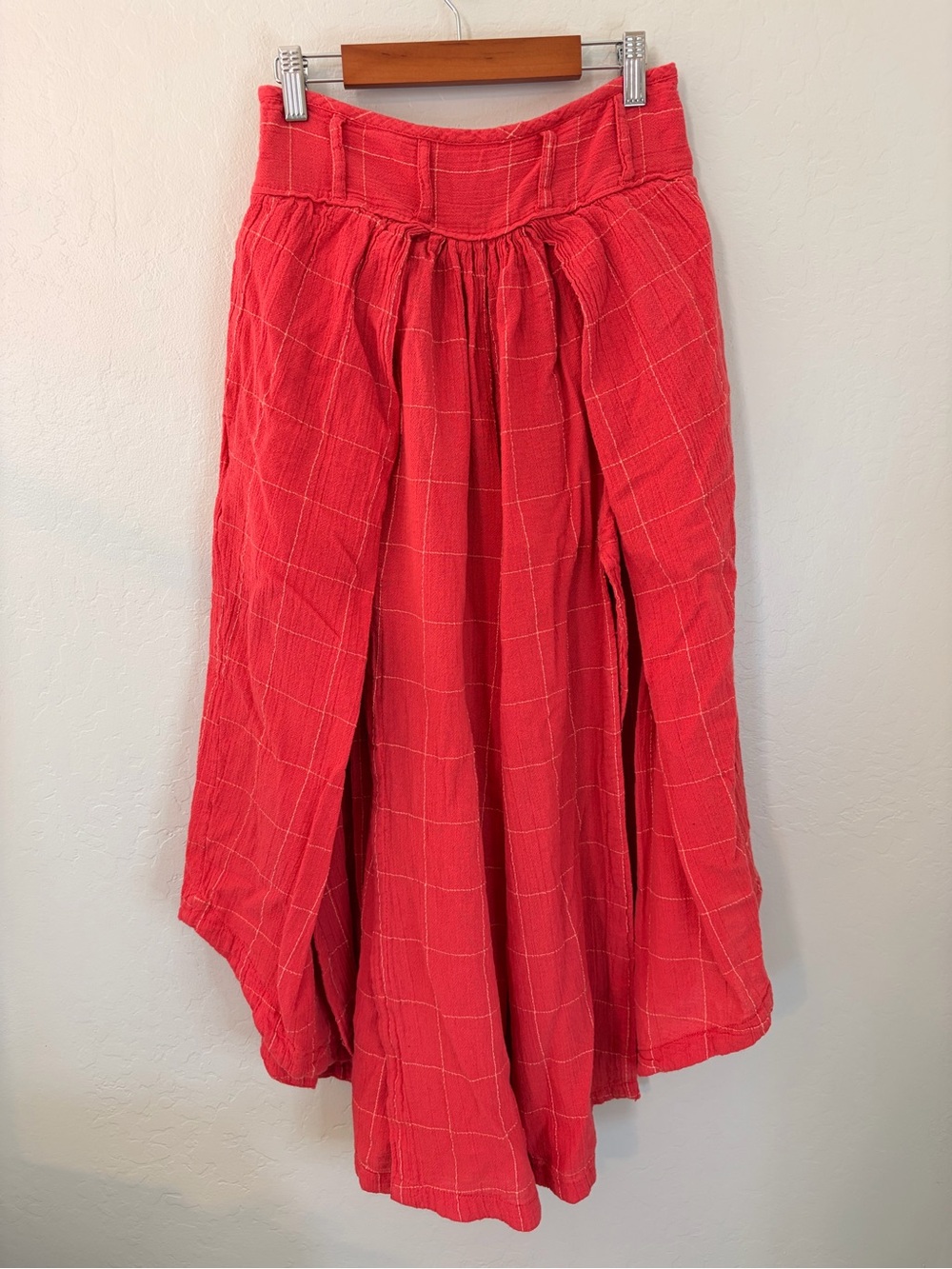 Free People Coral Red Windowpane A-Line Midi pants 0049